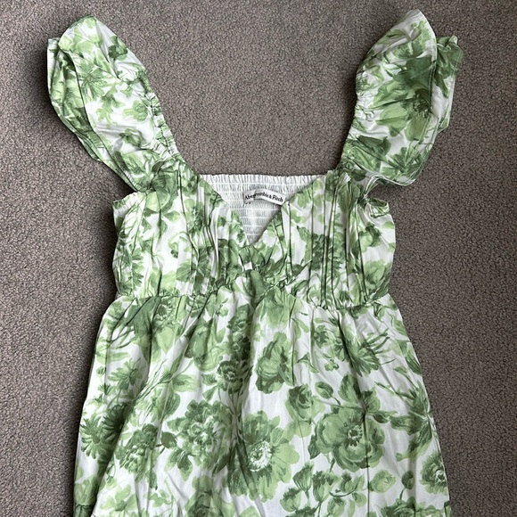Abercrombie & Fitch Ruffle Sleeve Poplin Midaxi Dress in Green Floral Size XXS - Picture 5 of 6